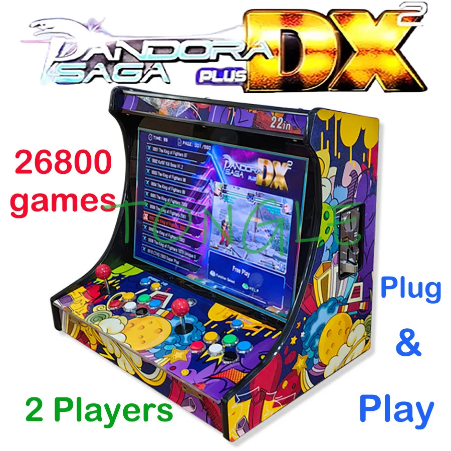 Trackball Controller Arcade - 2人用アーケードビデオゲームコンソール、22インチLCDバートップ型、SAGA ARCADE DX 26800 in 1搭載、コインメカニズム、ジョイスティック、ボタン付き、TV接続可能