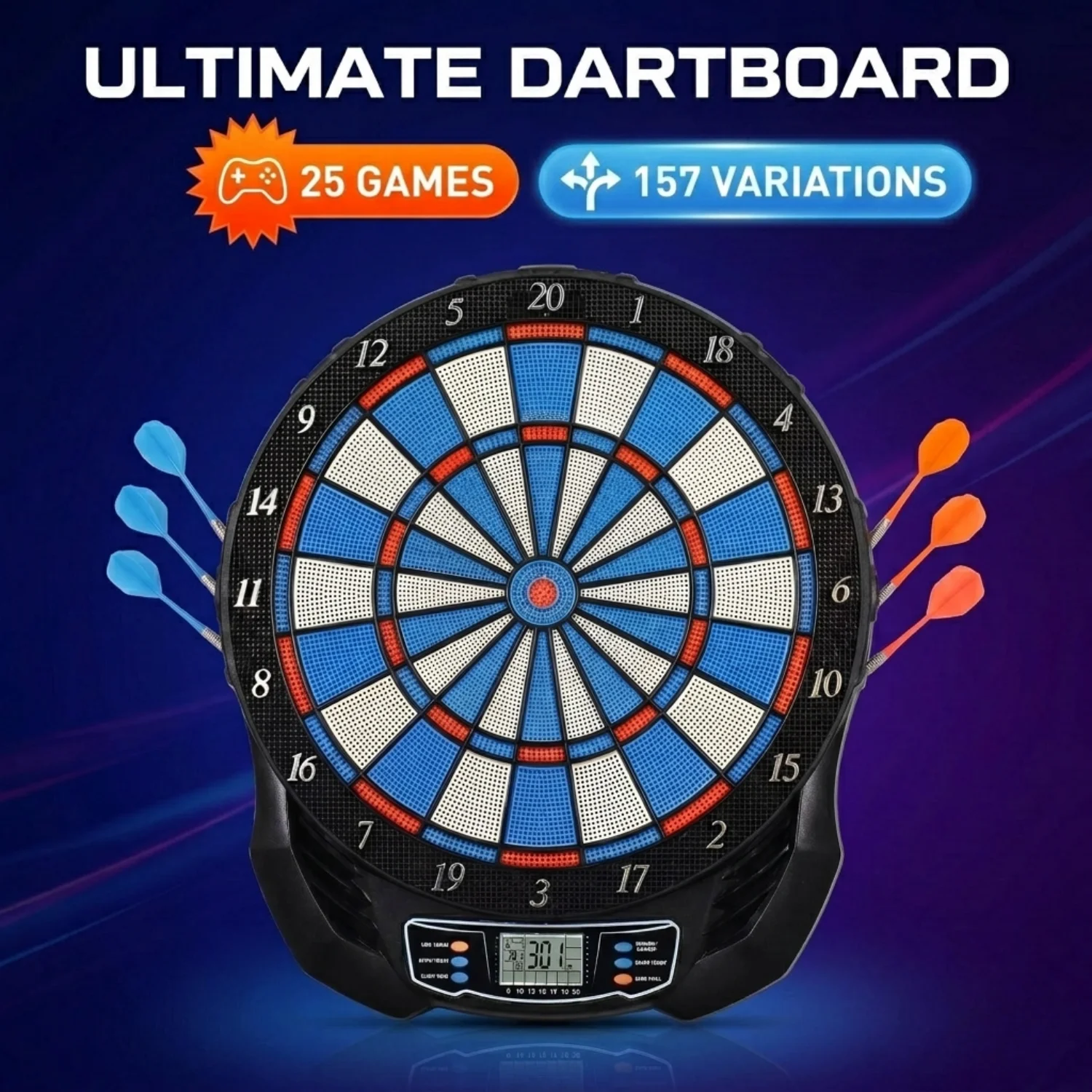 Electronic Dartboard Cabinet - DartVibe アドバンスド電子ダーツボード、プロ仕様のハンドキャップ＆エリミネートスコアリング機能搭載、1～8人用157種類のプレイスタイル、スマートLE