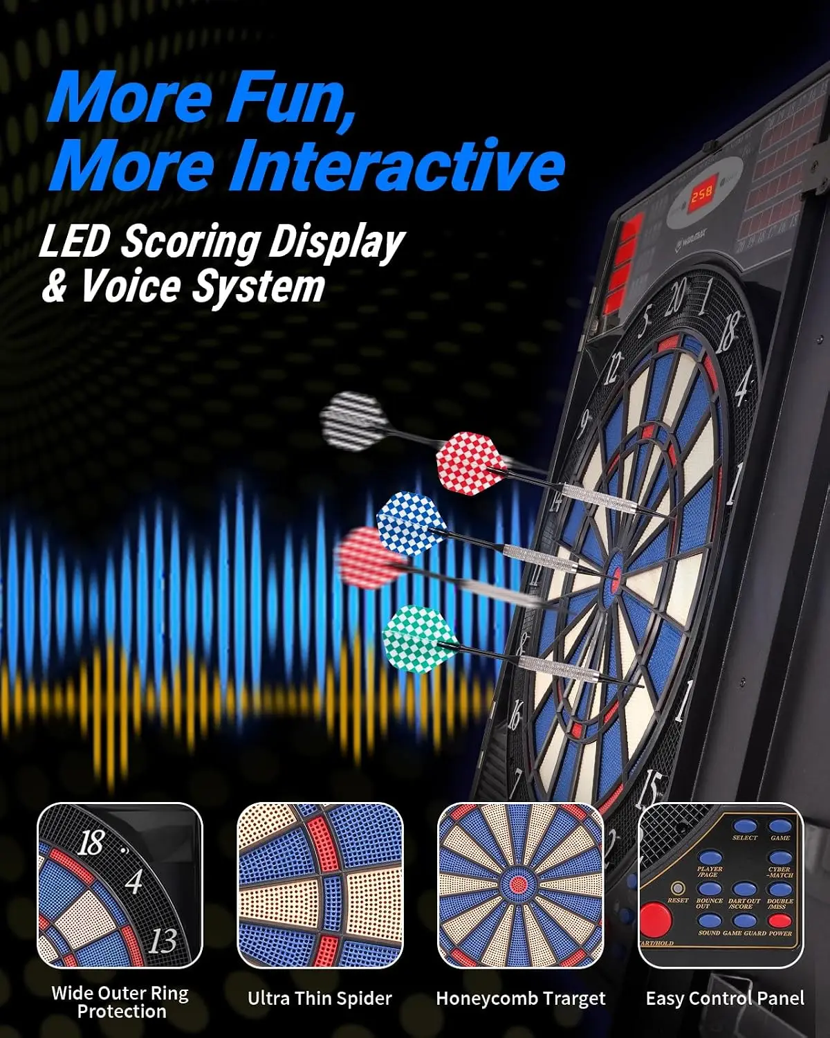 大人用電子ダーツボードキャビネットセット、ブラック |    - Electronic Dartboard Cabinet のレビューと価格