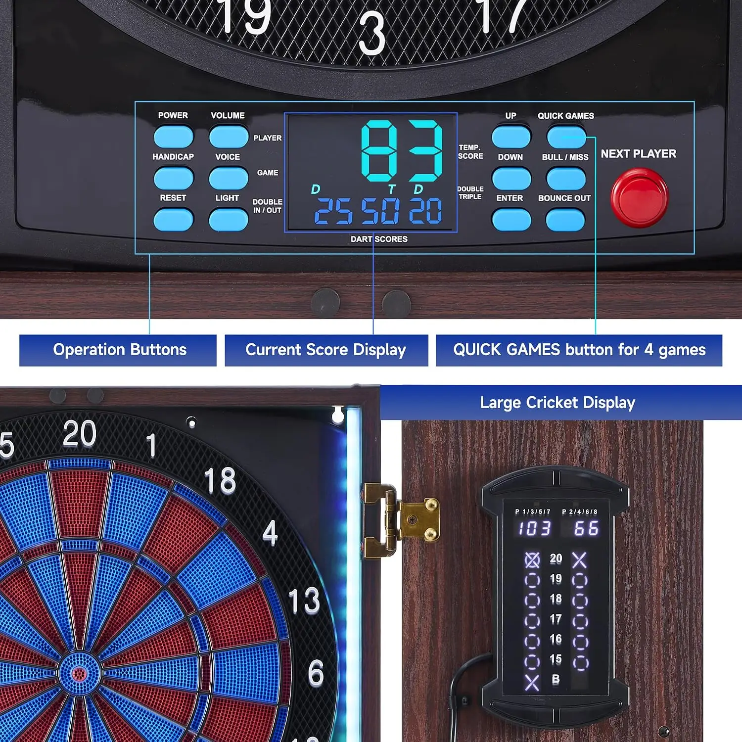 電子ダーツボードキャビネット、ソフトチップダーツボード、大型 - Electronic Dartboard Cabinet のレビューと価格