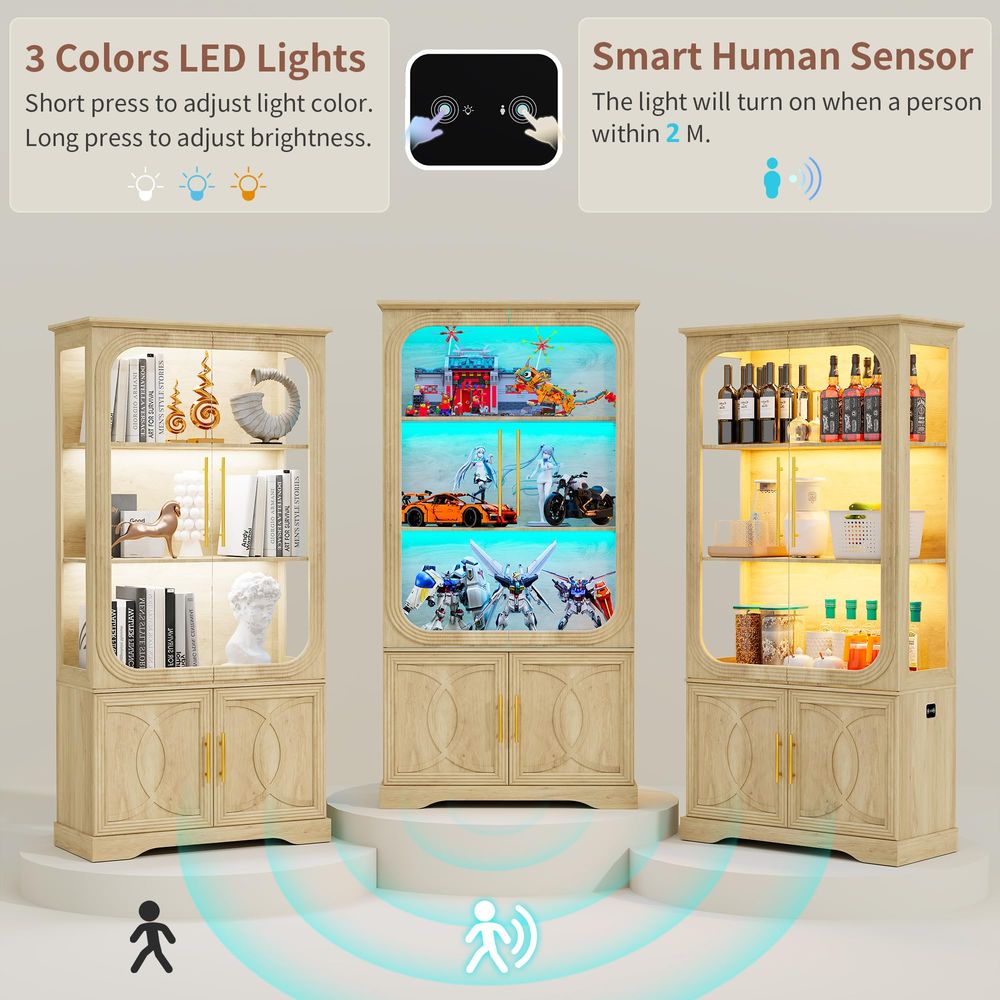 ガラス扉と収納棚付きディスプレイキャビネット、モダンなコレク - Glass Cabinet Display のレビューと価格