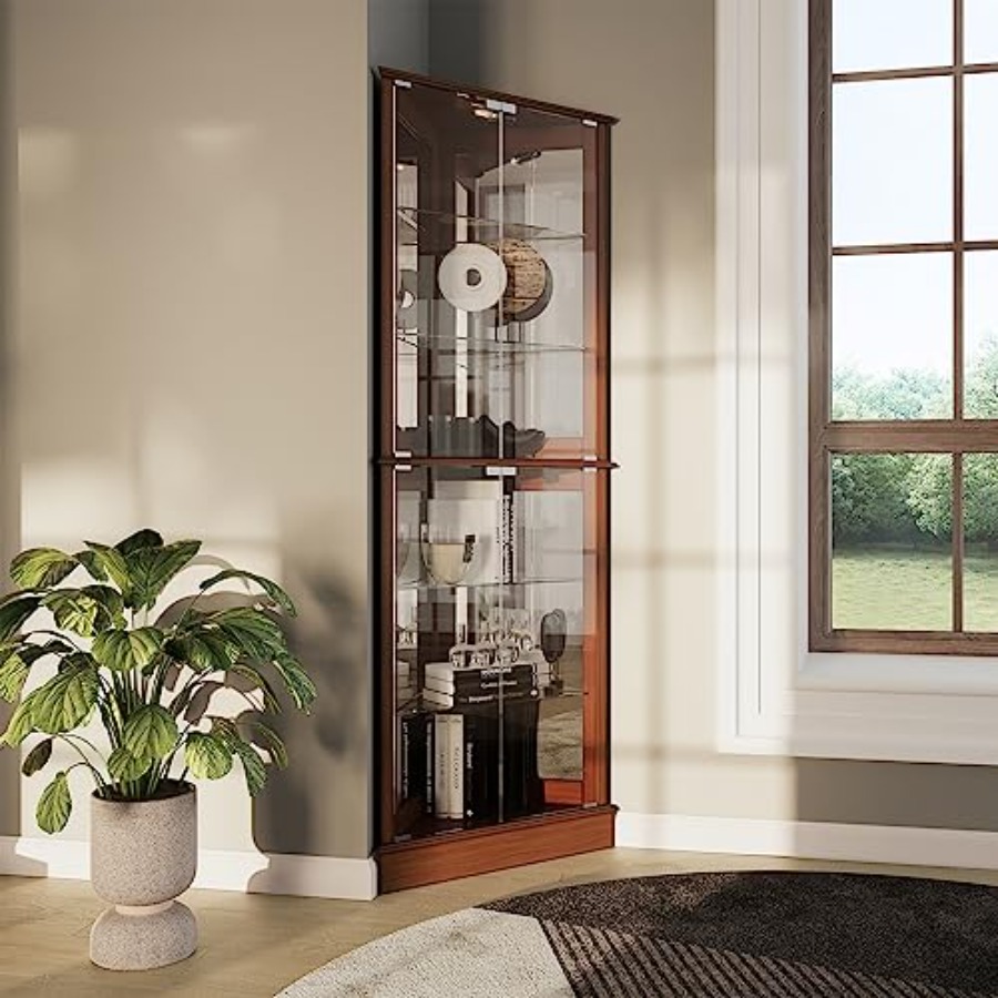 家庭用バー向け照明付きコーナーディスプレイキュリオキャビネッ - Glass Cabinet Display のレビューと価格