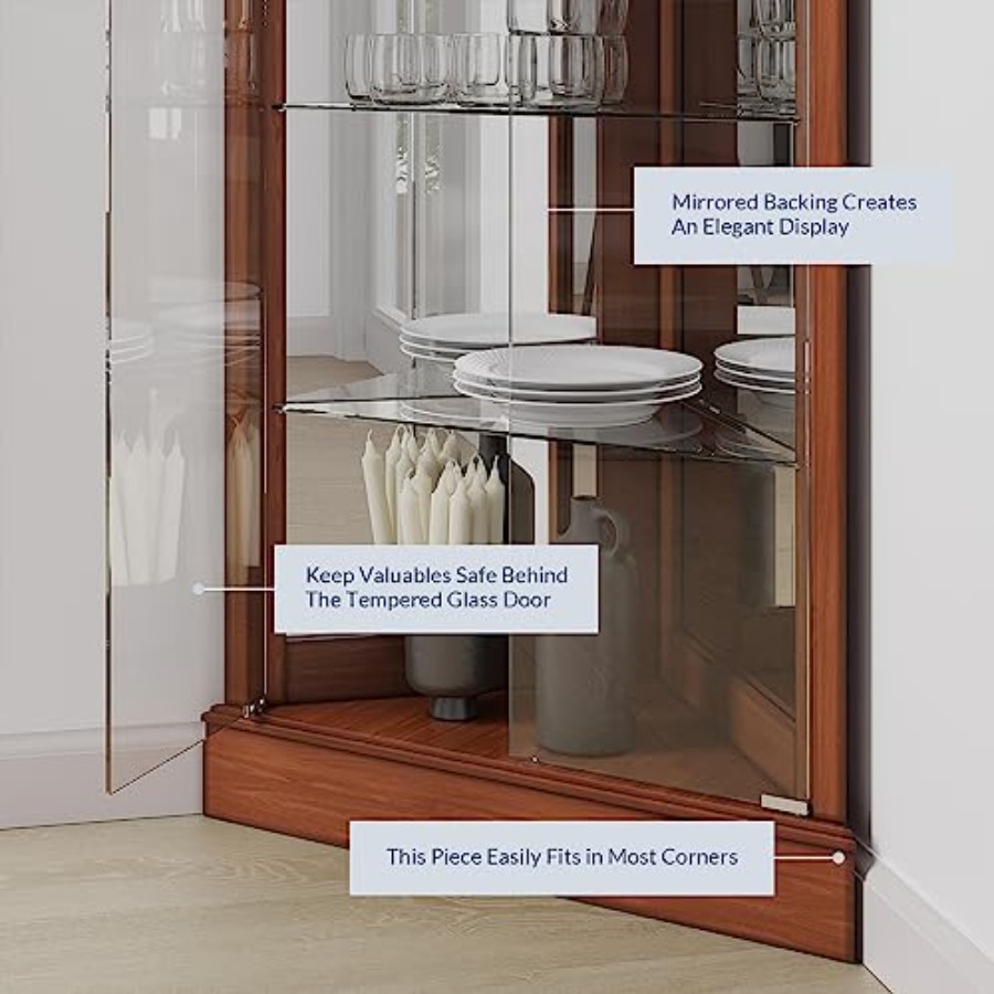 家庭用バー向け照明付きコーナーディスプレイキュリオキャビネッ - Glass Cabinet Display のレビューと価格