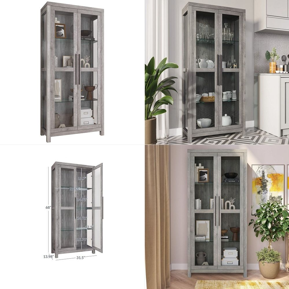 ガラス製ディスプレイキャビネット、強化ガラス扉付き背の高いキ - Glass Cabinet Display のレビューと価格
