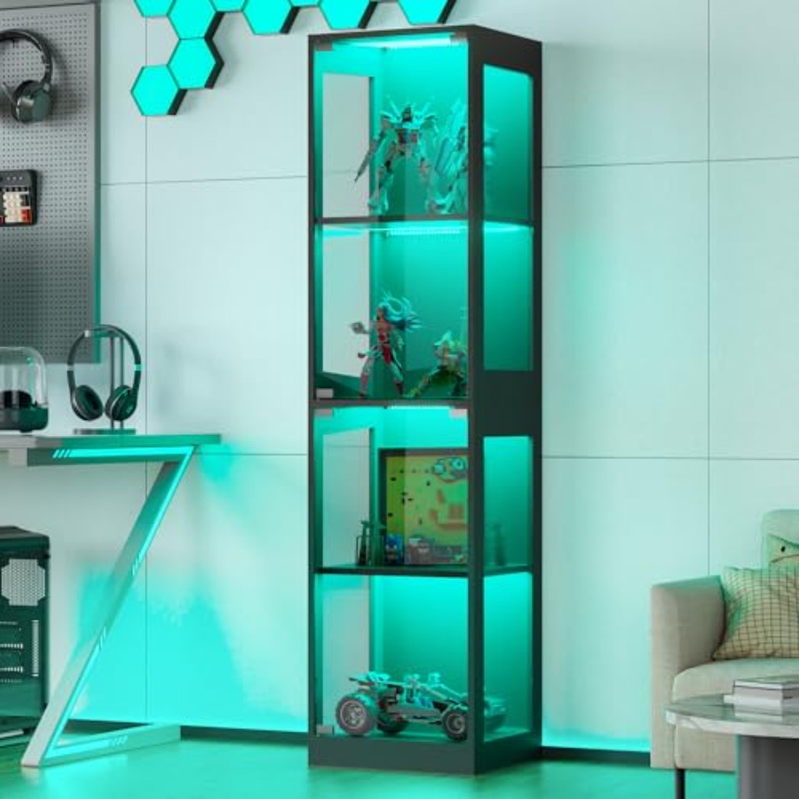 リビングルームやプレイルーム用のRGBライト付きガラスディス - Glass Cabinet Display のレビューと価格