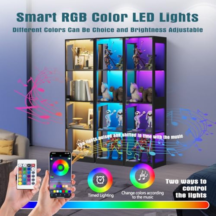 リビングルームやプレイルーム用のRGBライト付きガラスディス - Glass Cabinet Display のレビューと価格