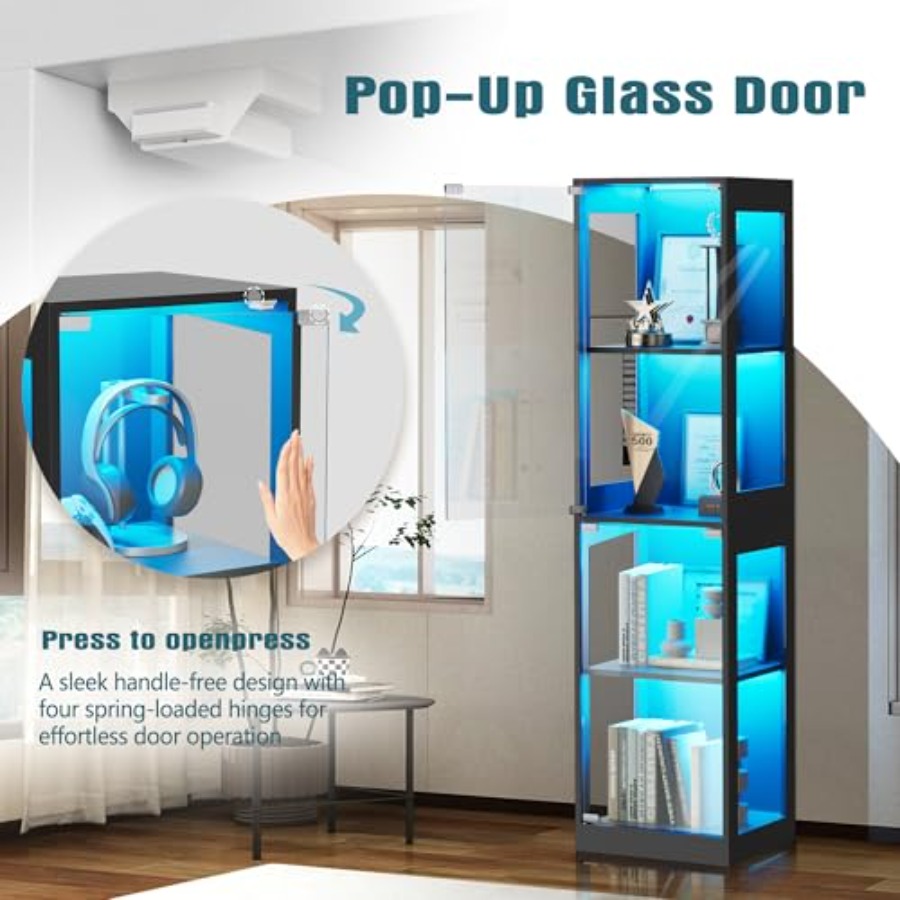 リビングルームやプレイルーム用のRGBライト付きガラスディス - Glass Cabinet Display のレビューと価格